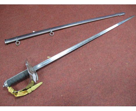 An 1897 Pattern  Infantry Officers Sword by Wilkinson, scrolled leaf etching blade with SRII cyper to both guard and blade, w