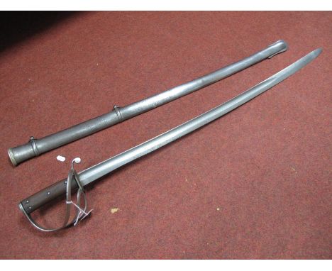 Mid XIX Century 1853 Pattern British Cavalry Sword, pitted blade with no markings, grips replaced in its all steel scabbard w