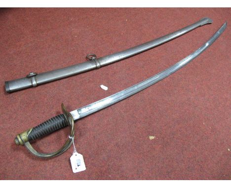 Mid XIX Century U.S Cavalry Sabre, made by Ames Manufacturing Company, Chicopee, Mass and dated 1862, in its all steel scabba