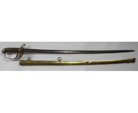 Sword: An 1854 Pattern Infantry Officers Sword. Brass Gothic hilt with 'VR' Cypher. Good blade 32" with Henri Wilkinson Pall 