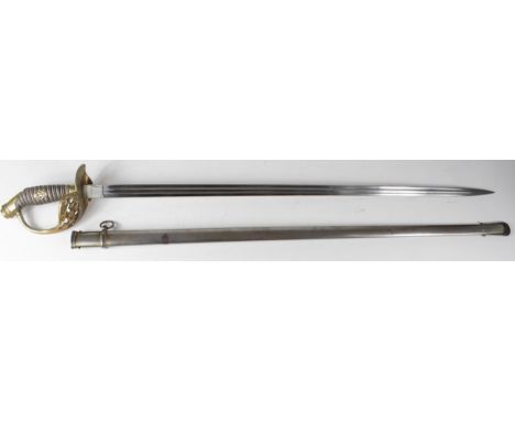 Outstanding Model 1889 Prussian Infantry Officers sword. Brass guard with Phrygian pommel. Excellent wirebound fishskin grip.