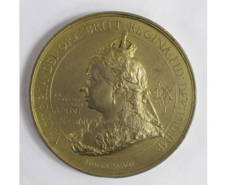 British Commemorative Medal, gilt white metal d.76mm: Diamond Jubilee of Queen Victoria 1897, the 'British Empire' issue by F