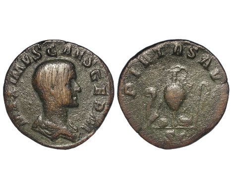 Maximus Caesar under Maximinus I, brass sestertius, Rome Mint 236-238 A.D., reverse reads:- PIETAS AVG S C, Lituus, knife, pa