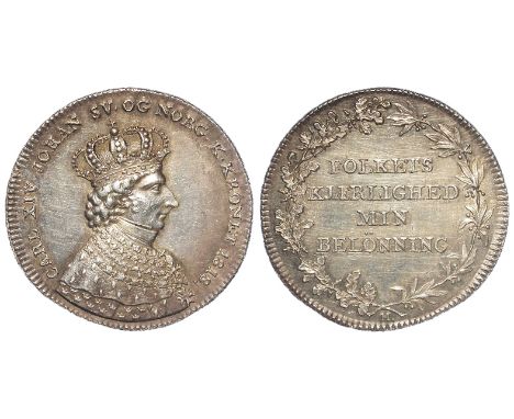 Swedish Commemorative Medal, silver d.29.5mm: Coronation of Carl XIV 1818, EF, light graffiti obv. field left.