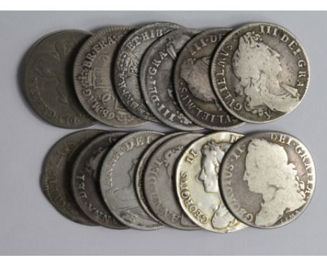 GB Early Milled Shillings (14): 1663 up/down Fair, 1668 Fair, 1696 poor, 1696y 1st bust (York Mint) VG, 1696N 1st bust (Norwi