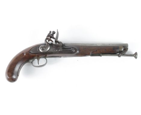 Flintlock belt pistol, circa 1810-1820. Round barrel 9", Bore 16, with proof marks. Swan neck cock, works crisply on 1st & 2n