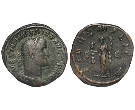 Maximinus I brass sestertius, Rome Mint 235-236 A.D., reverse reads:- FIDES MILITVM S C, Fides Militum standing left holding 