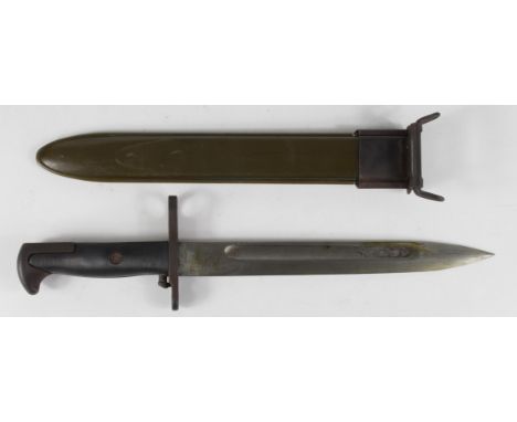 U.S. bayonet for the MI Garand (US Model 1905 E1) Ricasso marked 'LO, U.S'. with Springfield Grenade and dated 1943. Excellen