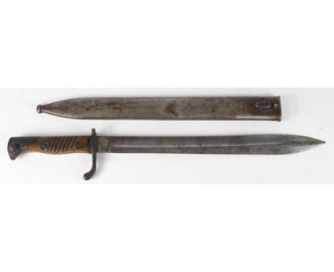 Imperial German Model 1898/05 'Butcher' bayonet. Two piece ribbed grips, no flashguard. Blade 14.5' dated 1915 made by R. Sto