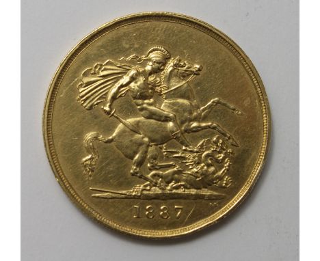 Five Pounds 1887 GVF, couple of light edge bruises reverse and a few tiny contact marks