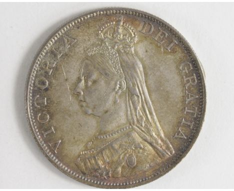 Double-Florin 1887 arabic 1, iridescent GEF, light scratch obv.