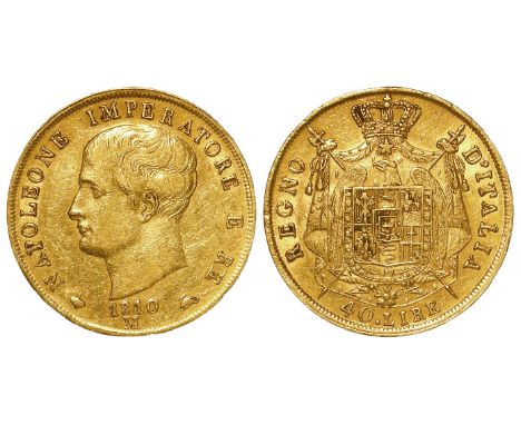 Italian State, Kingdom of Napoleon Gold 40 Lire 1810M, KM# 12, VF, a few light scratches.