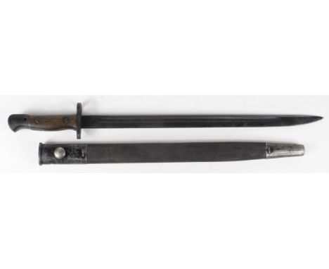 Bayonet: A good P'07 by Wilkinson made in 1917. Blued blade & pommel straight blade in its steel mounted leather scabbard. Go