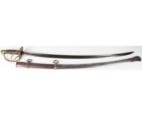 U.S. American Civil War Model 1860 Cavalry troopers sword. Curved S/E fullered blade 35". Ricasso marked 'U.S.' 'CEW' (Govt. 