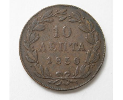 Greece copper 10 Lepta 1850 aVF, light edge knock.