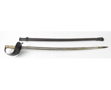 Sword late 19th century Brazilian cavalry troopers with brass ribbed grip, steel hilt with Brazilian moto in its correct scab