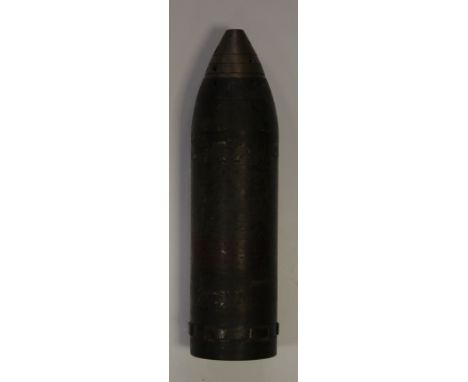 WW1 German Light Minenwerjet 7.5. cm. H. Expl. shell with base propellant cap. Fuze marked 'LWMZ 16' (unscrews from casing). 