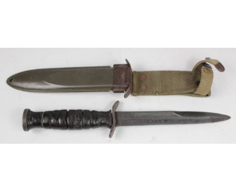 US WW2 M3 fighting knife blade stamped M3 imperial in its correct scabbard.