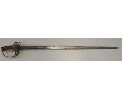 Sword: an 1889 (?) Pattern Prussian Infantry Officers sword. Blade 30.5" makers logo 'W. K. & C' to ricasso. Prussian Eagle, 