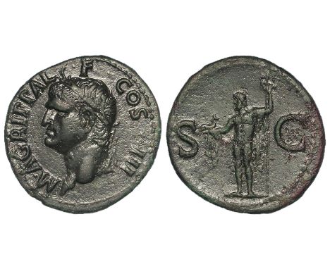Agrippa copper as, struck by Caligula in honour of his deceased grandfather, Rome Mint 37-41 A.D., obverse:- Head of Agrippa,
