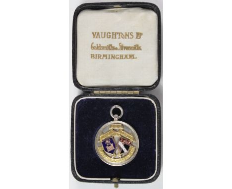 Suffolk and Norfolk Amateur Athletics Association Silver Medal in original box, hallmarked with enamel and gold scrolls to fr