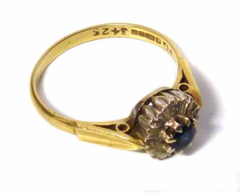 18ct gold sapphire and small diamond cluster ring No condition reports for this sale.