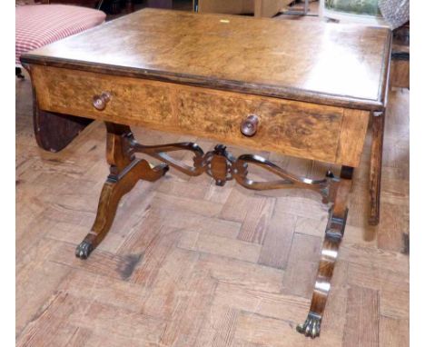 Regency style walnut and crossbanded miniature sofa table. No condition reports for this sale.