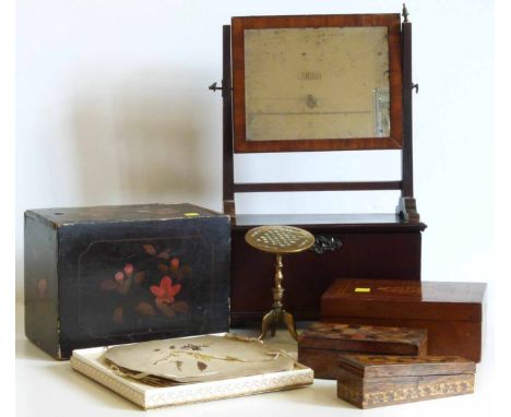 A small dressing table mirror, oak caddies and vintage ordnance survey maps No condition reports for this sale.