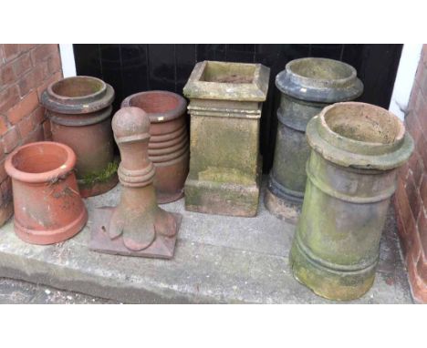6 clay chimney pots and tile finial No condition reports for this sale.