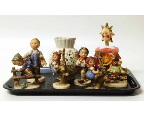 Six Goebel/Hummel figures, musical box and a modern Zsolnay Pecs vase. No condition reports for this sale.