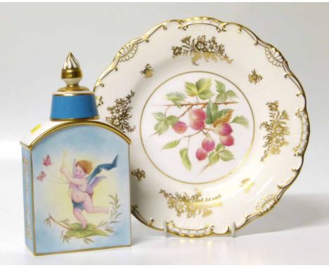 Minton tea caddy hand painted by L. Price also a plate by L. Price. No condition reports for this sale.