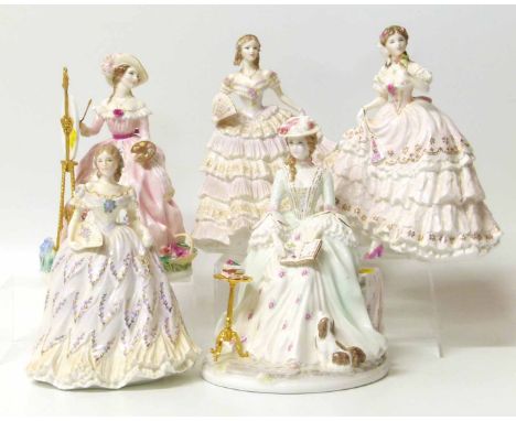 Royal Worcester figures of painting, Fairest Rose, Belle of the Ball, Last Waltz and Poetry. No condition reports for this sa