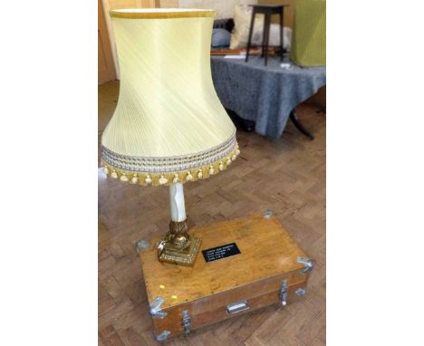 Military Gear Mounting Box on wheels and onyx gilt table lamp. No condition reports for this sale.