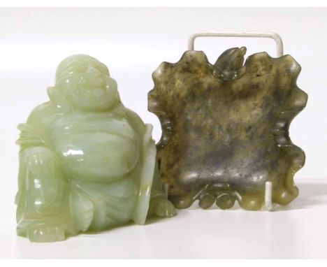 Jade Buddah also a soapstone brush washer. No condition reports for this sale.