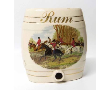 Unmarked ceramic rum barrel decorated with hunting scene No condition reports for this sale.