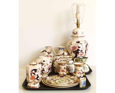 Large Masons ironstone lamp together with other Masons Mandalay ware. No condition reports for this sale.