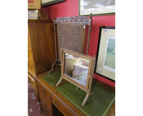 Bergère and oak fire screen and toilet mirror