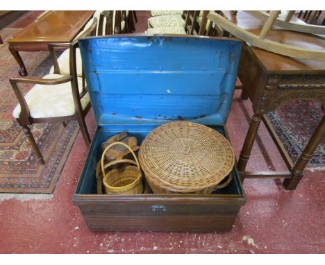 Tin trunk & contents