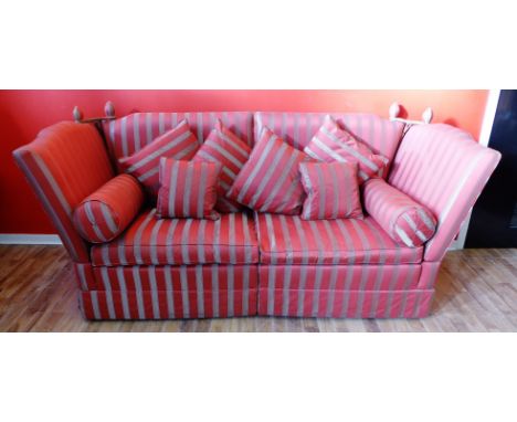 Knole three seater sofa upholstered in a rose striped fabric