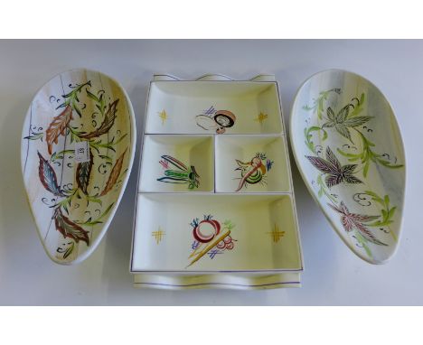 A pair of Bourne Denby leaf patterned dishes by Glyn Colledge, together with a Poole pottery dish (3)
