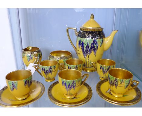 Carlton Ware Forest Tree pattern teaset comprising teapot, six cups, six saucers, milk and sugar (some damages)