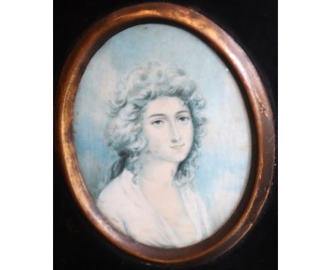 Framed Portrait Miniature Painted On Ivory Depicting An Elegant Lady, 13.5 x 12 Inches 