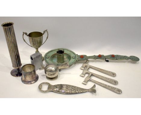 Mixed Lot Of Collectable Metalware To Include A Bottle Opener In The Form Of A Fish, An Alpaca Candle Holder With Orange Cabo