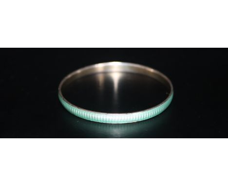 Norwegian Silver Marius Hammer Guilloche Enamel Bangle, Mint Green Colour, 2 chips To Enamel, Fully Hallmarked, Diameter Appr