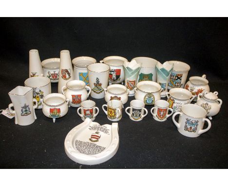 Collection Of Goss Crested Ware, 25 Pieces To Include Vases, Cups, Tygs, Horse Shoe etc. Town Crests To Include Lockerbie, Ne