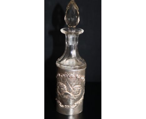 Faceted Glass Scent Bottle With Silver Embossed Sleeve, With Cherub Decoration, Fully Hallmarked For Chester e 1905, Height 8