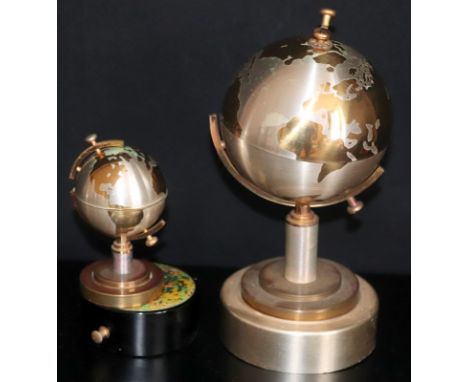 Novelty Globe Cigarette Dispenser Together With A Matching Table Lighter In Brass And Chromed Metal 