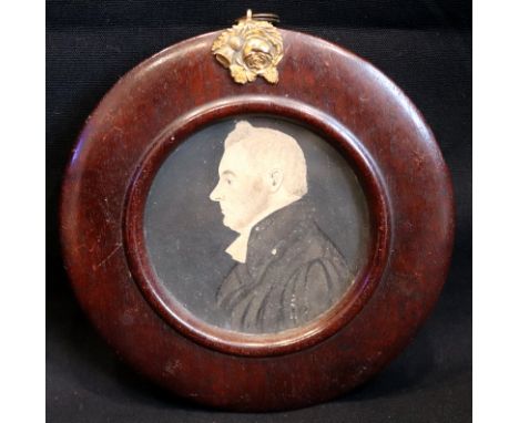 Georgian Portrait Miniature Of A Gentleman Painted On Paper In Original Round Mahogany Frame, Overall Diameter 12cm 