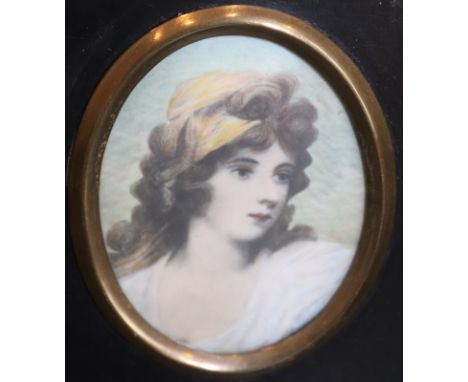 Framed Portrait Miniature Painted On Ivory Depicting An Elegant Lady, 13.5 x 12 Inches 