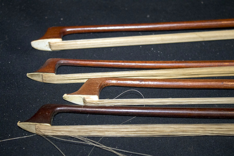 Violin Bow, Stamped With Makers Name Together With Three Antique Violin Bows, Unmarked.